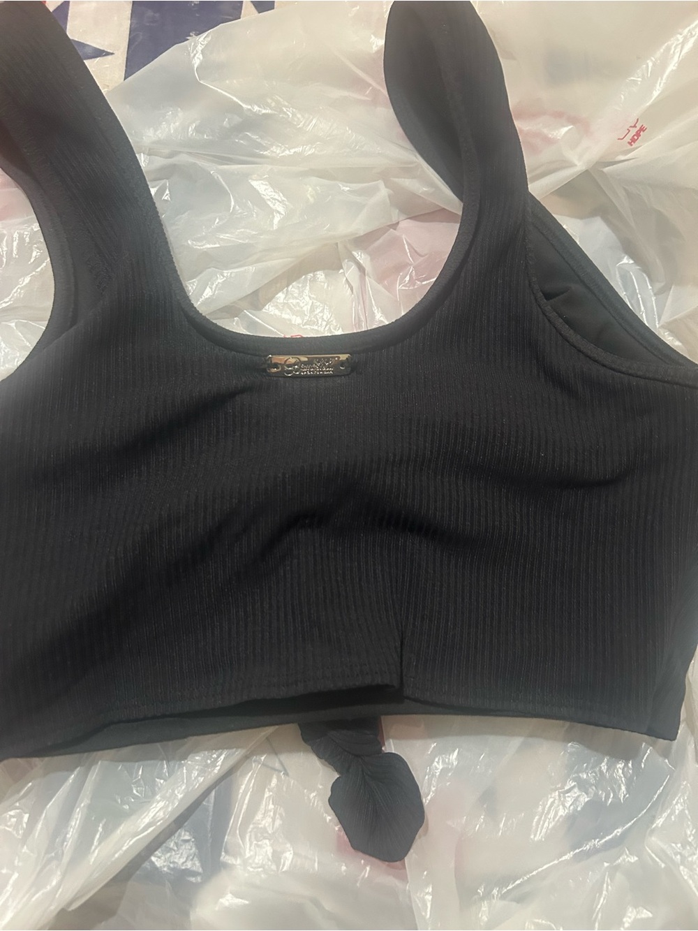 Bombshell Sportswear Black Tie-Front Crop Tank - Picture 4 of 5